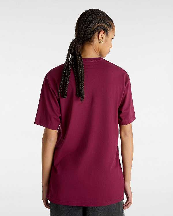 Women Vans Left Chest Logo T Shirts Burgundy Malaysia | VN0527436