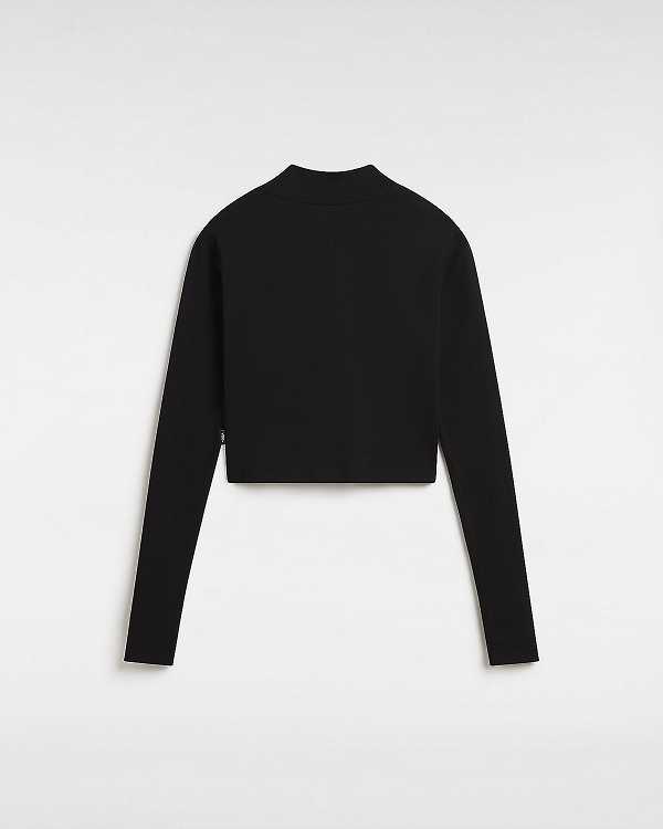 Women Vans Mini Mock Neck Long Sleeve T Shirts Black Malaysia | VN9473816