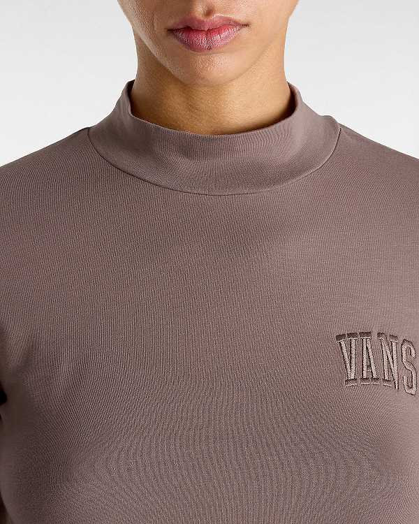 Women Vans Mini Mock Neck Long Sleeve T Shirts Brown Malaysia | VN2071856