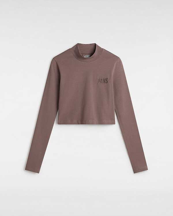 Women Vans Mini Mock Neck Long Sleeve T Shirts Brown Malaysia | VN2071856