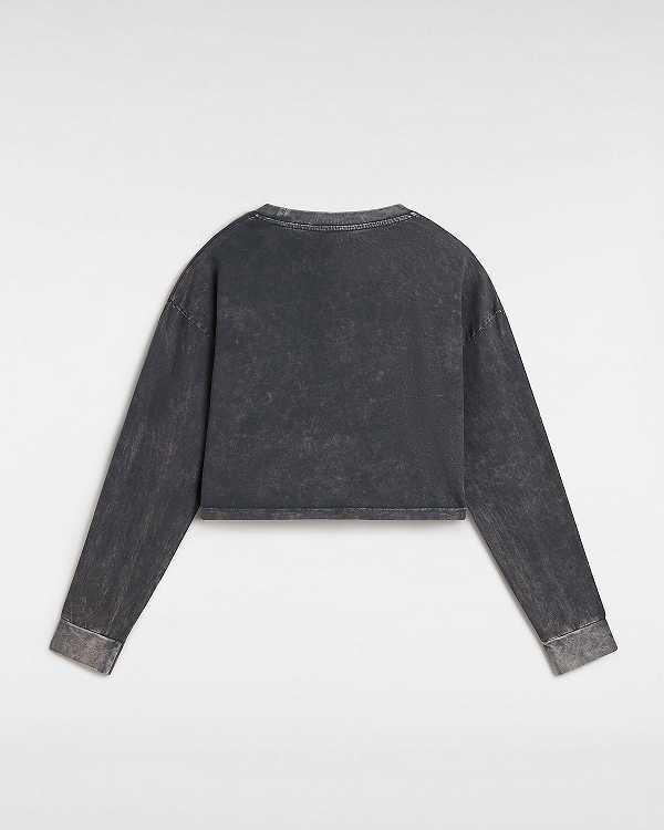 Women Vans Oval Wash Relaxed Long Sleeve Crop T Shirts Black Malaysia | VN0489723