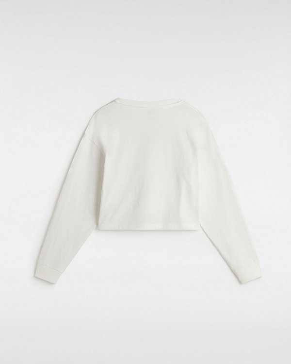 Women Vans Retro V Hook and Loop Relaxed Long Sleeve Crop T Shirts White Malaysia | VN7642158