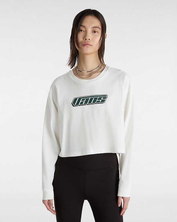 Women Vans Retro V Hook and Loop Relaxed Long Sleeve Crop T Shirts White Malaysia | VN7642158