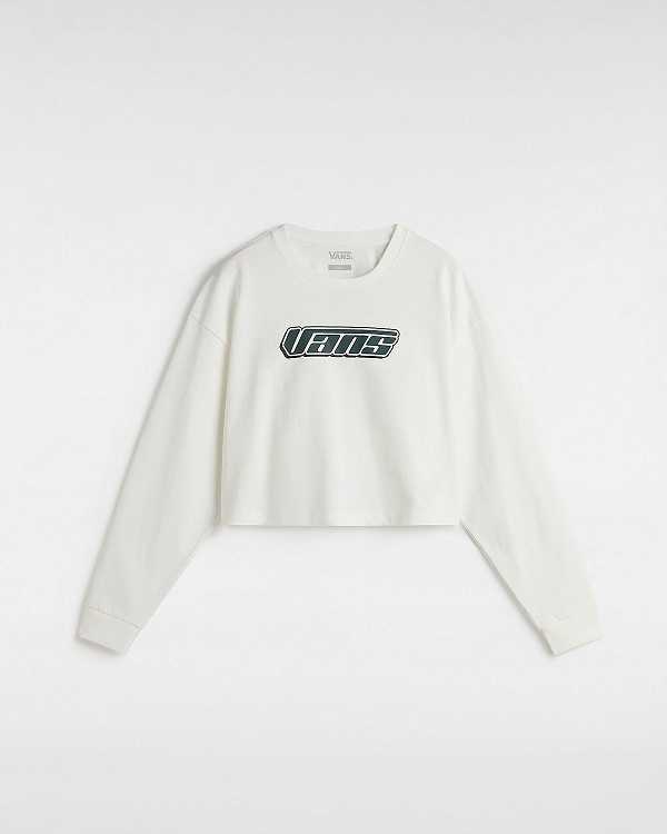 Women Vans Retro V Hook and Loop Relaxed Long Sleeve Crop T Shirts White Malaysia | VN7642158