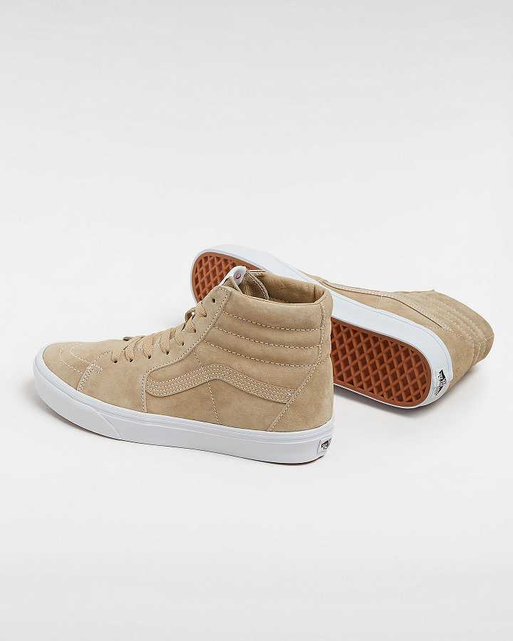 Women Vans Sk8-Hi Pig Suede Skate Shoes Beige Malaysia | VN0251984