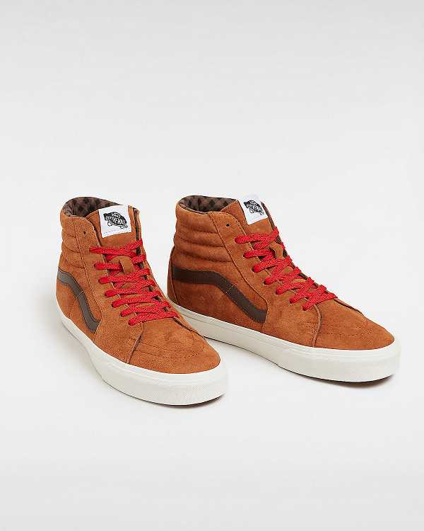 Women Vans Sk8-Hi Pig Suede Skate Shoes Brown / Orange Malaysia | VN0723146