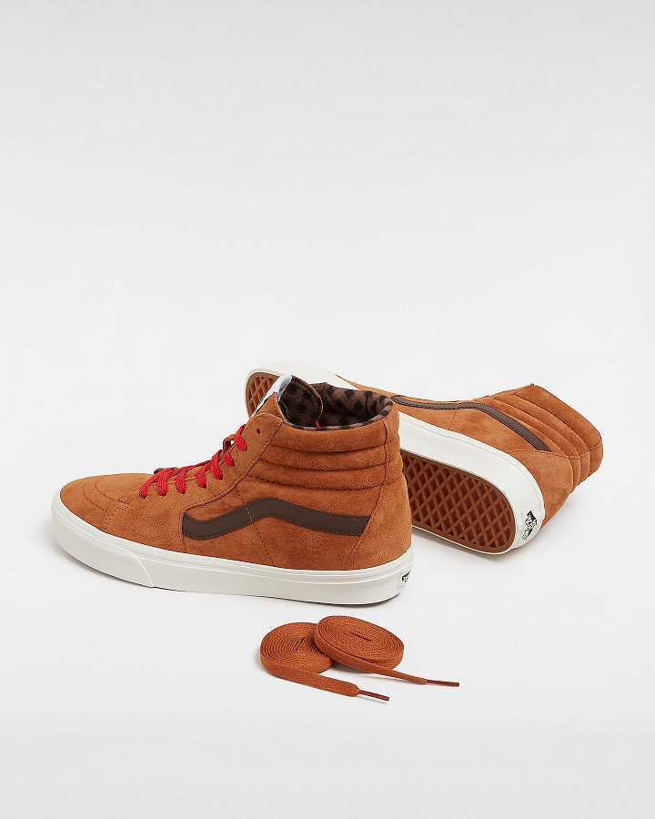 Women Vans Sk8-Hi Pig Suede Skate Shoes Brown / Orange Malaysia | VN0723146