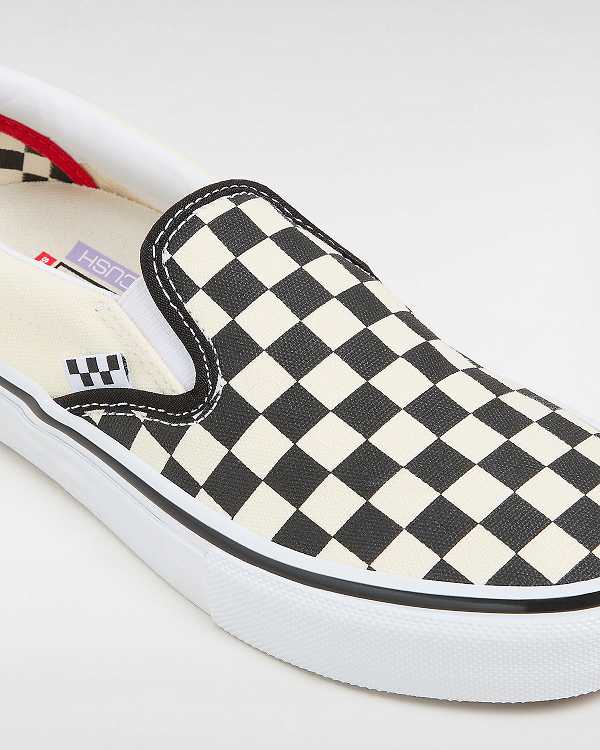 Women Vans Skate Checkerboard Slip On Shoes Black / White Malaysia | VN9317856