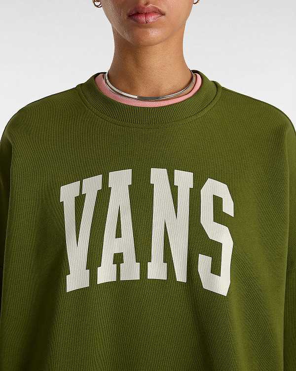 Women Vans Stadium French Terry Loose Crew Sweatshirt Green Malaysia | VN4837210