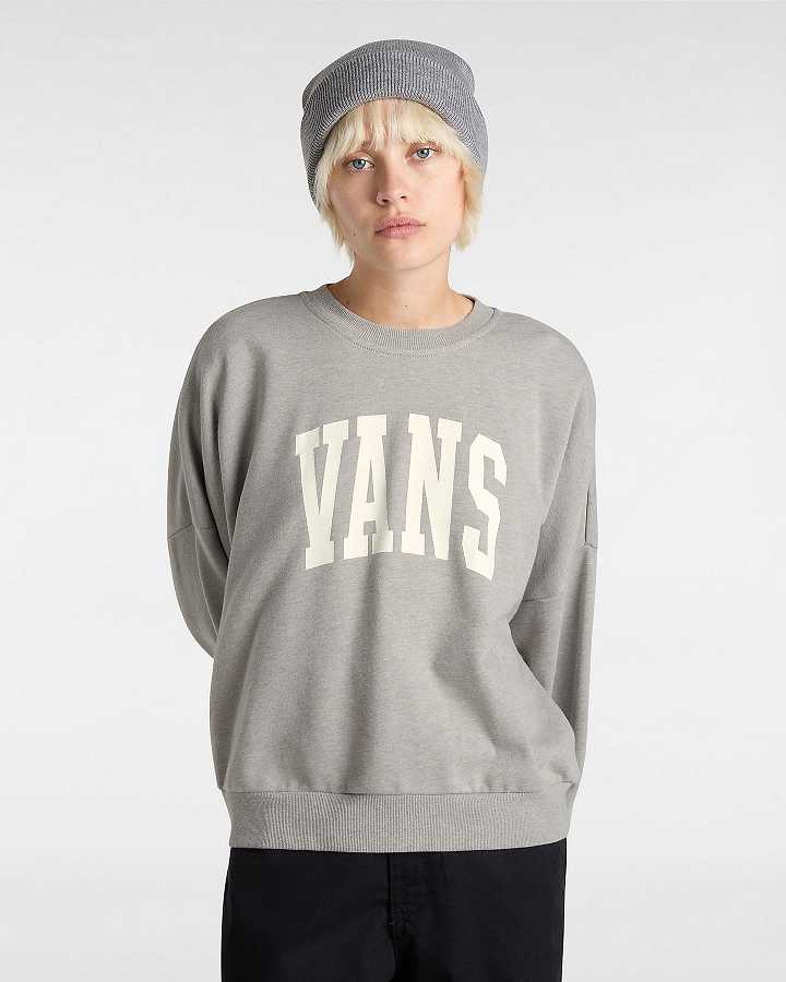 Women Vans Stadium French Terry Loose Crew Sweatshirt Grey Malaysia | VN6817920