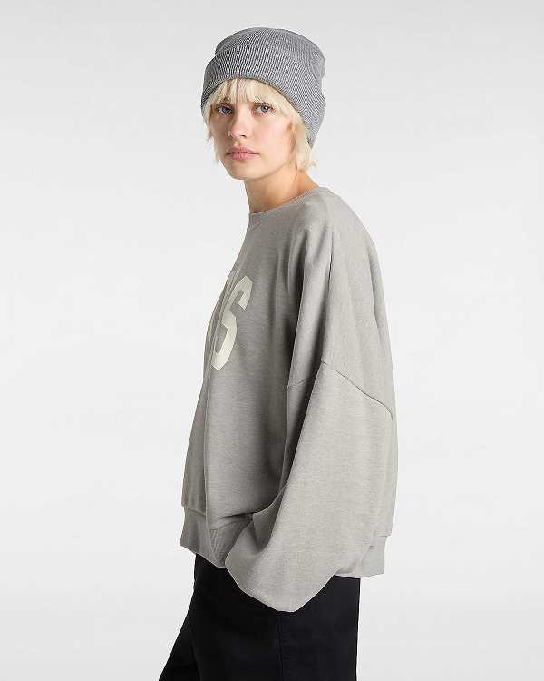 Women Vans Stadium French Terry Loose Crew Sweatshirt Grey Malaysia | VN6817920