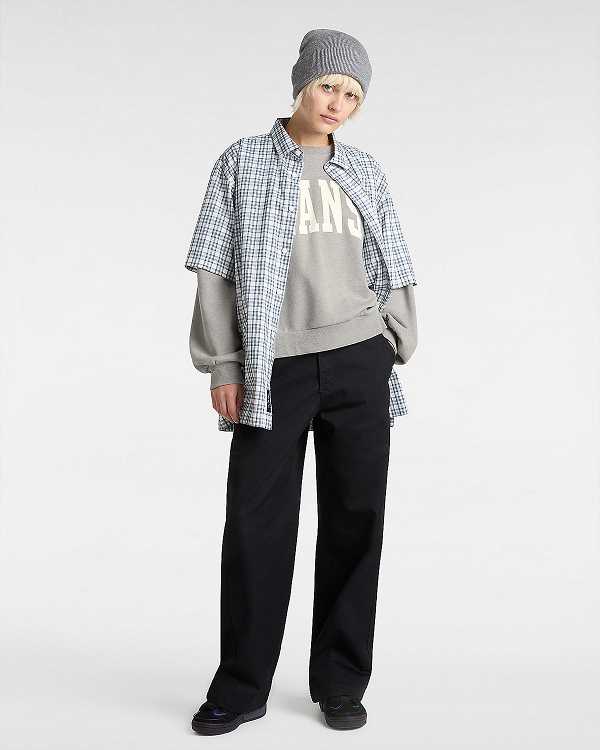 Women Vans Stadium French Terry Loose Crew Sweatshirt Grey Malaysia | VN6817920