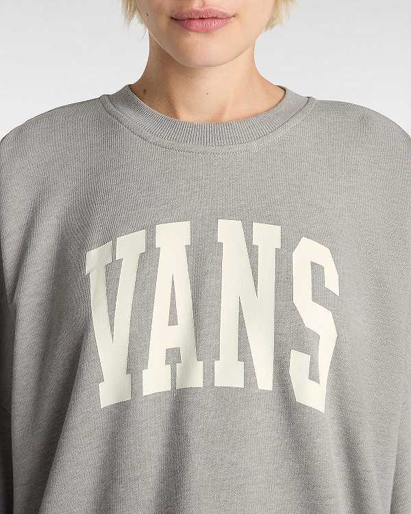 Women Vans Stadium French Terry Loose Crew Sweatshirt Grey Malaysia | VN6817920