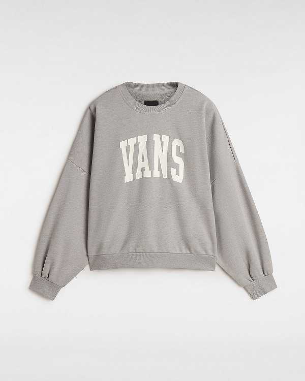 Women Vans Stadium French Terry Loose Crew Sweatshirt Grey Malaysia | VN6817920