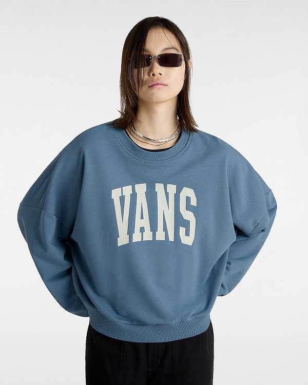 Women Vans Stadium French Terry Loose Crew Sweatshirt Blue Malaysia | VN1683095