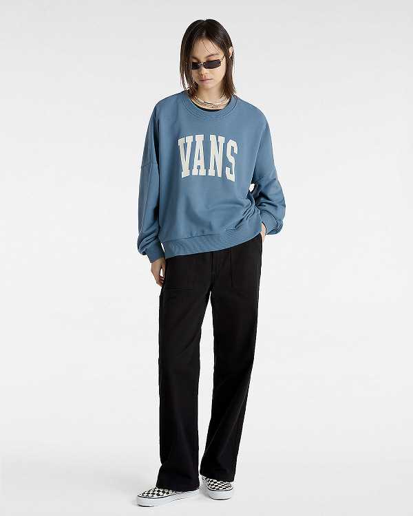 Women Vans Stadium French Terry Loose Crew Sweatshirt Blue Malaysia | VN1683095