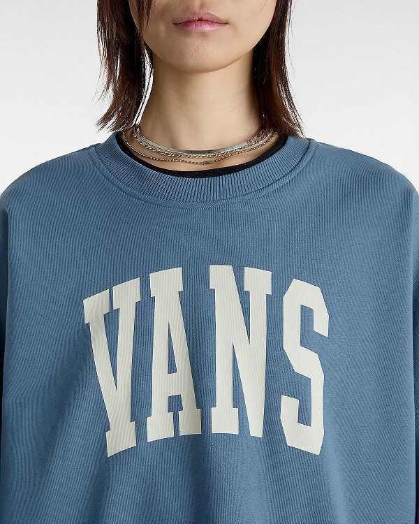 Women Vans Stadium French Terry Loose Crew Sweatshirt Blue Malaysia | VN1683095