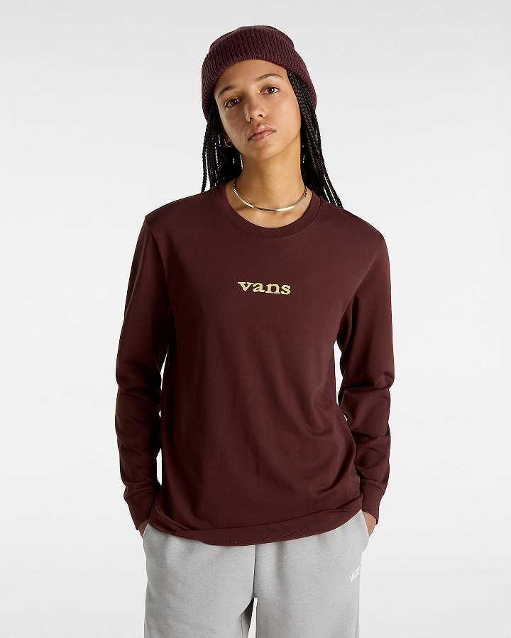 Women Vans Vitality Fields Long Sleeve T Shirts Brown Malaysia | VN6972418