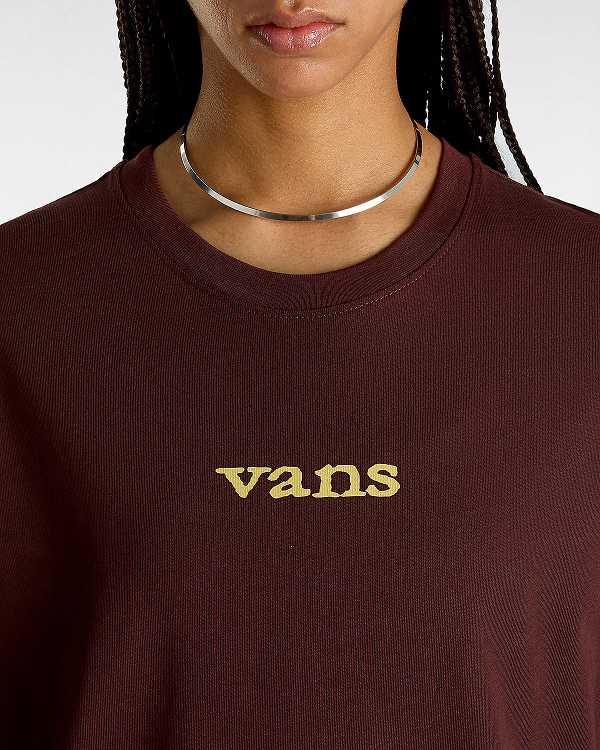 Women Vans Vitality Fields Long Sleeve T Shirts Brown Malaysia | VN6972418